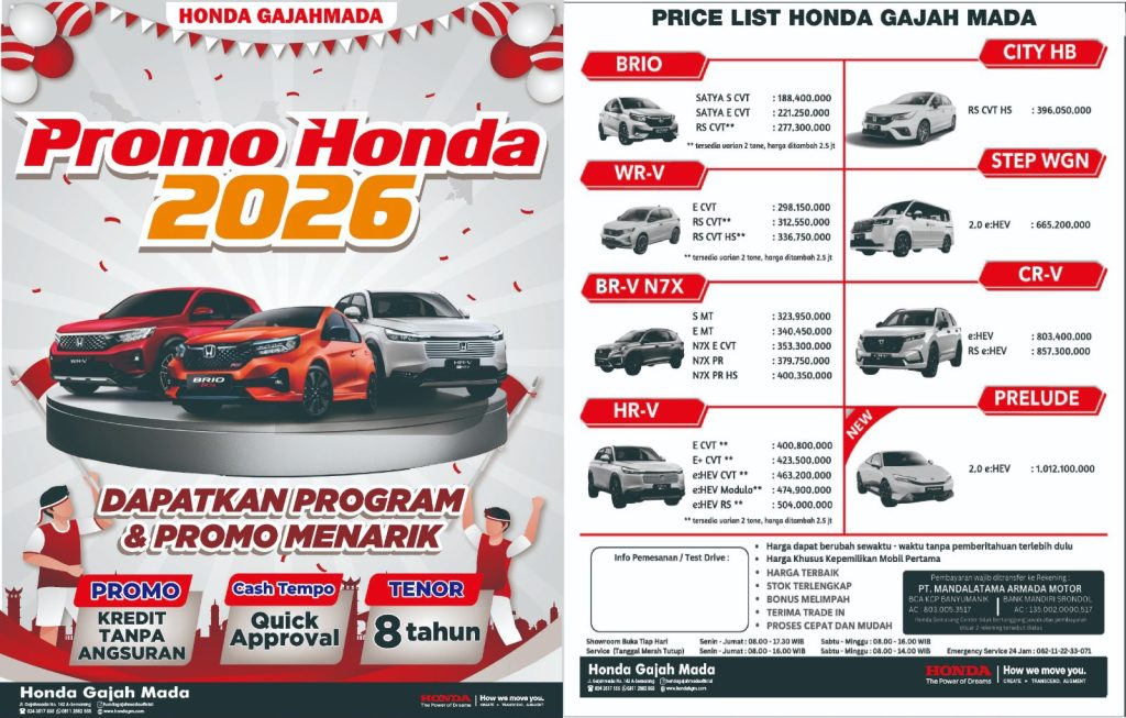 Harga Terbaru Honda Semarang Agustus 2026
